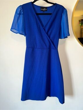 Lexington Avenue Royal Blue V-Neck Wrap Midi Dress